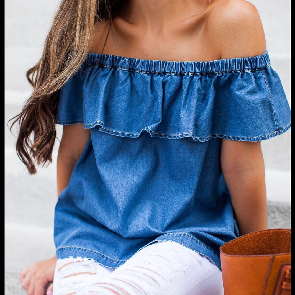 Chelsea28 Denim Off Shoulder Top XS